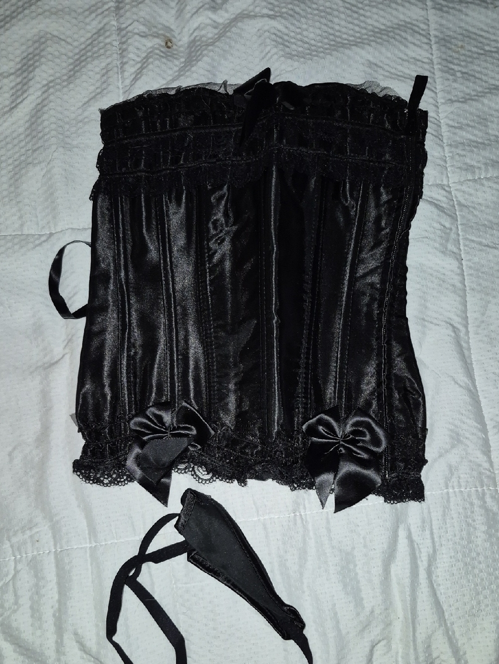 NWT Black Satin Lace Corset Top with Bow Accents - Women Intimates